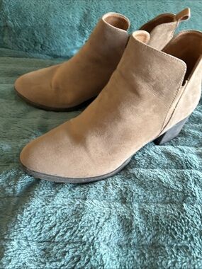 Dr. Scholl's Taupe Suede Ankle Booties with Block Heel